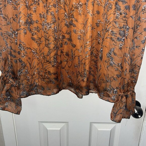 Calligraphie Orange Floral Boho Peasant Long Sleeve Smocked Blouse Size XL - Picture 4 of 10